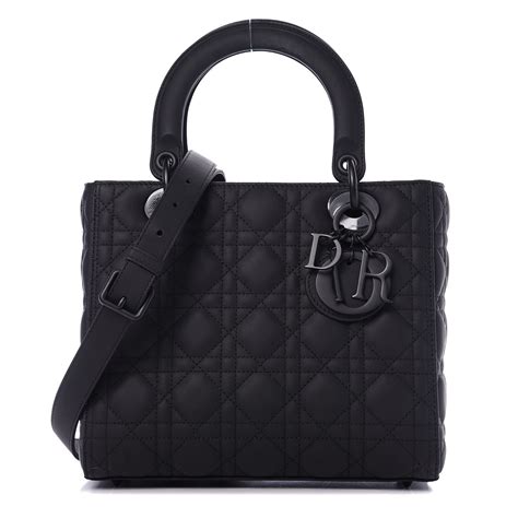 Medium Lady Dior Bag Black Ultramatte Cannage Calfskin 